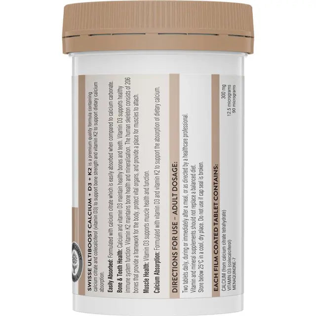 Swisse Ultiboost Calcium + D3 + K2 60 Tablets