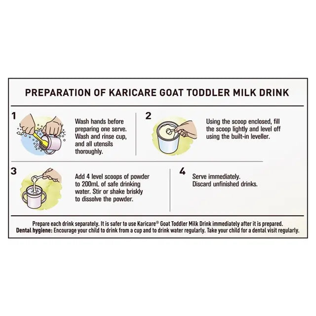 Karicare Goat Milk Stage 3 Toddler Milk Drink preparation instructions