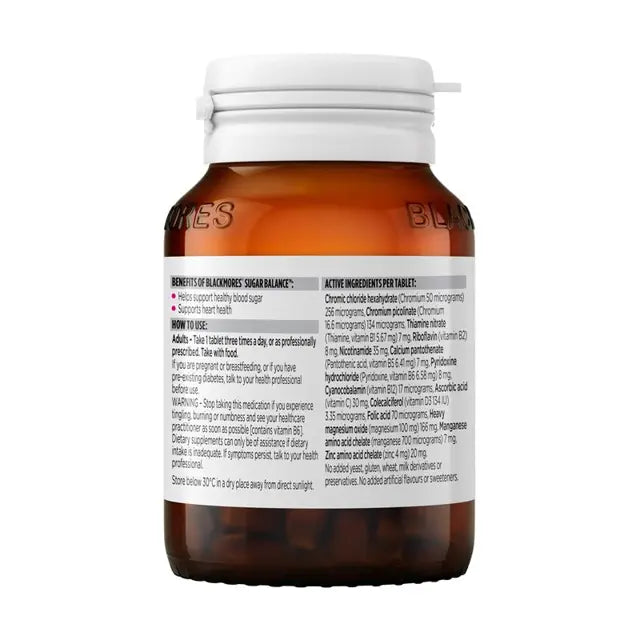 Blackmores Sugar Balance 90 Tablets Back Lable