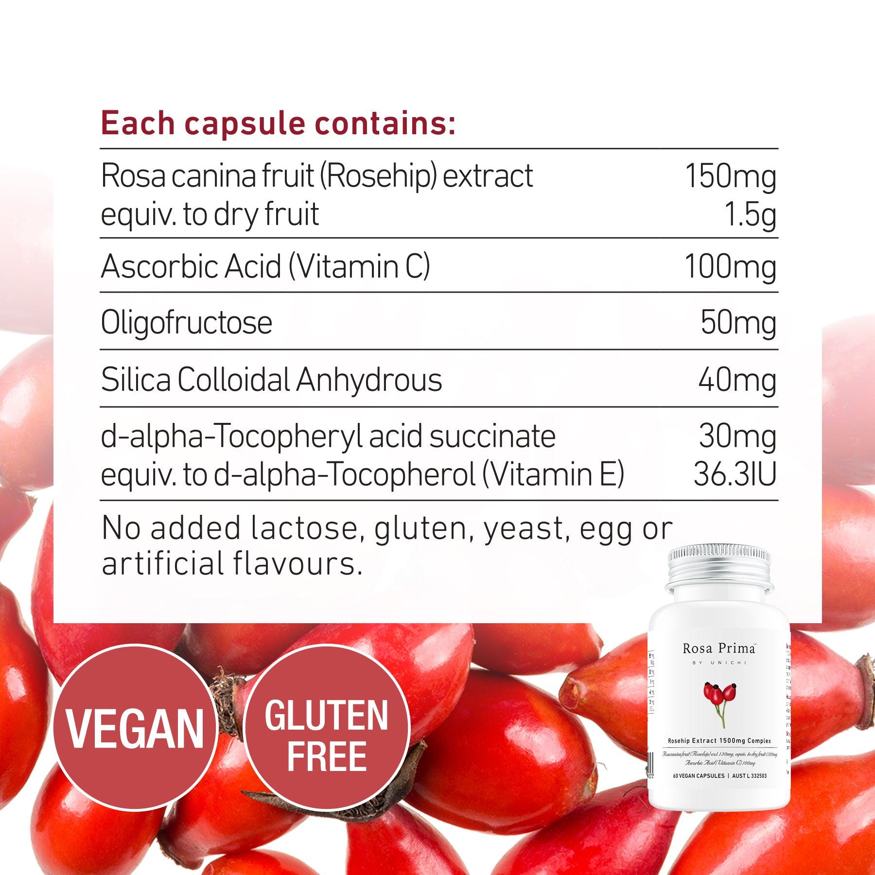 Unichi Rosa Prima Rosehip Extract 1500mg Complex ingredient information