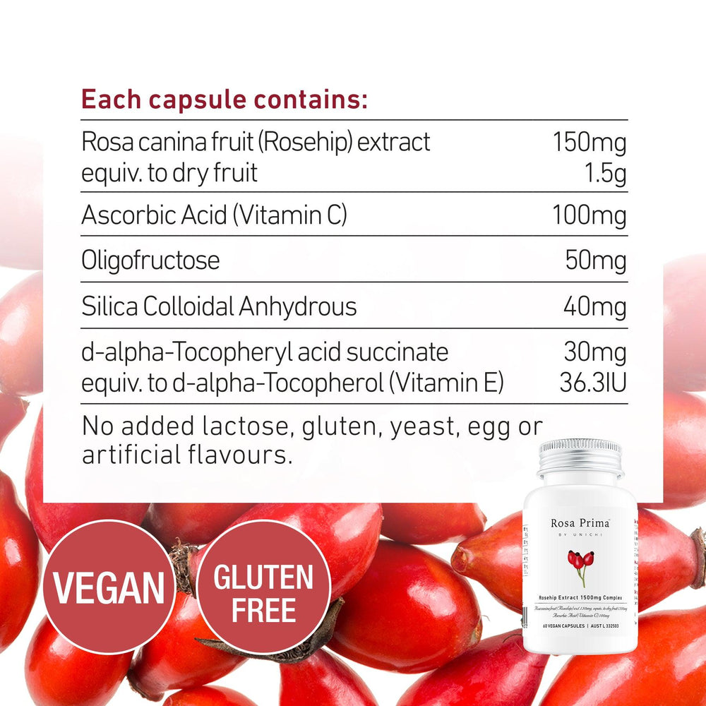 Unichi Rosa Prima Rosehip Extract 1500mg Complex ingredient information